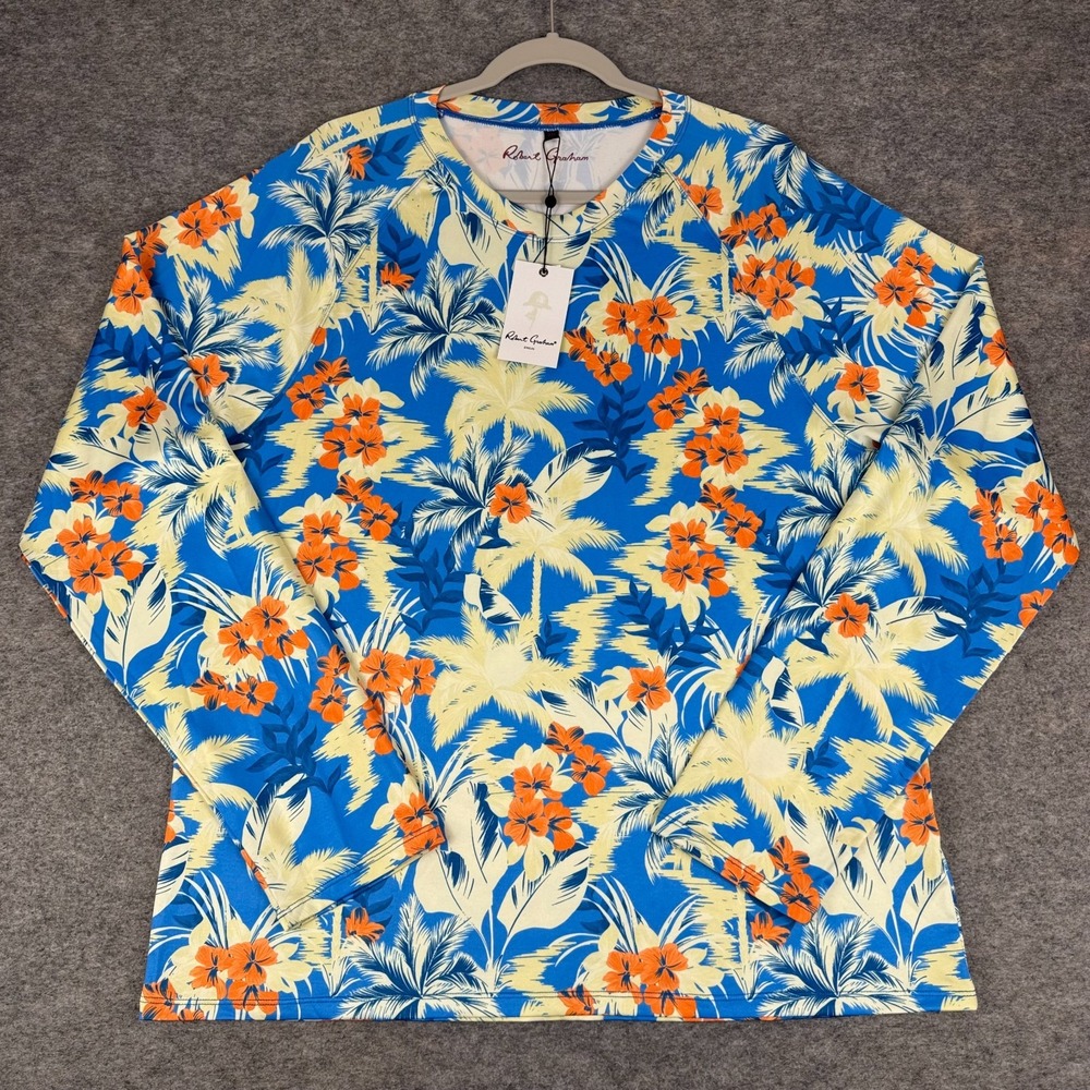 Robert Graham Tropical Forest Long Sleeve Rashguard Shirt UPF 50+ Mens 2XL XXL